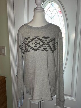 Old Navy Light Gray Crewneck Sweater with Dark Gray Aztec Print